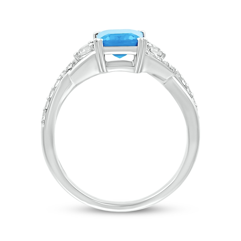 Emerald-Cut Swiss Blue Topaz & White Lab-Created Sapphire Ring Sterling ...