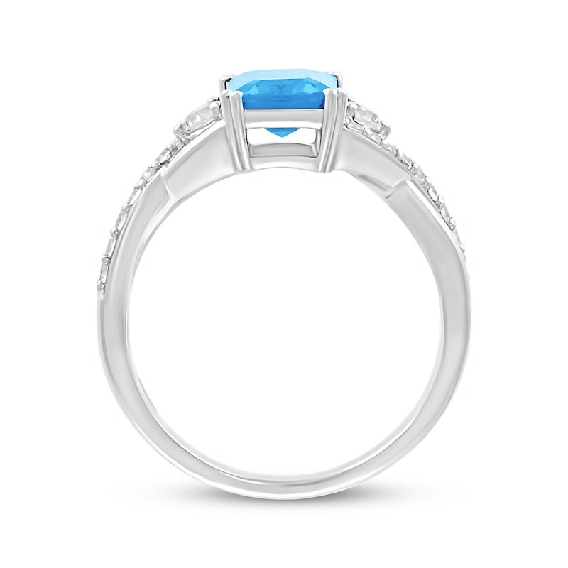 Main Image 3 of Emerald-Cut Swiss Blue Topaz & White Lab-Created Sapphire Ring Sterling Silver