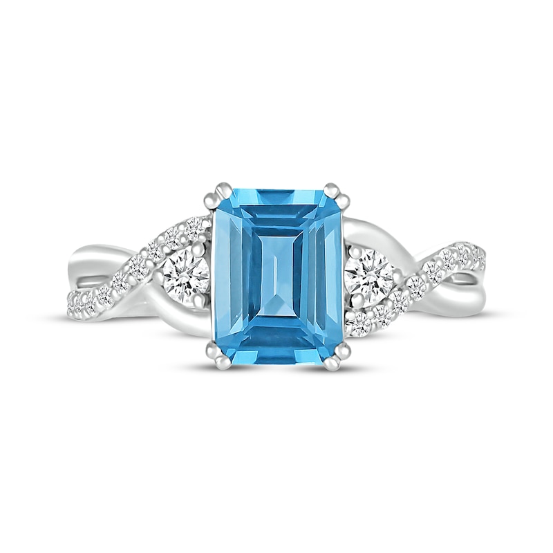 Main Image 4 of Emerald-Cut Swiss Blue Topaz & White Lab-Created Sapphire Ring Sterling Silver