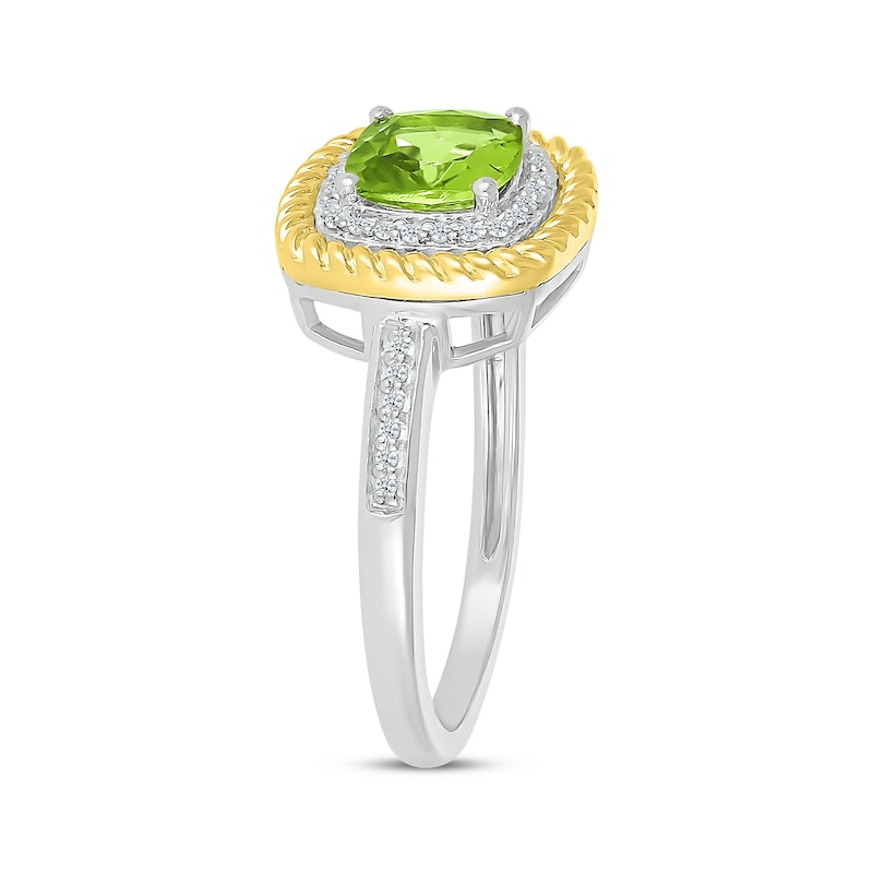 Main Image 2 of Cushion-Cut Peridot & Diamond Ring 1/10 ct tw Sterling Silver & 10K Yellow Gold