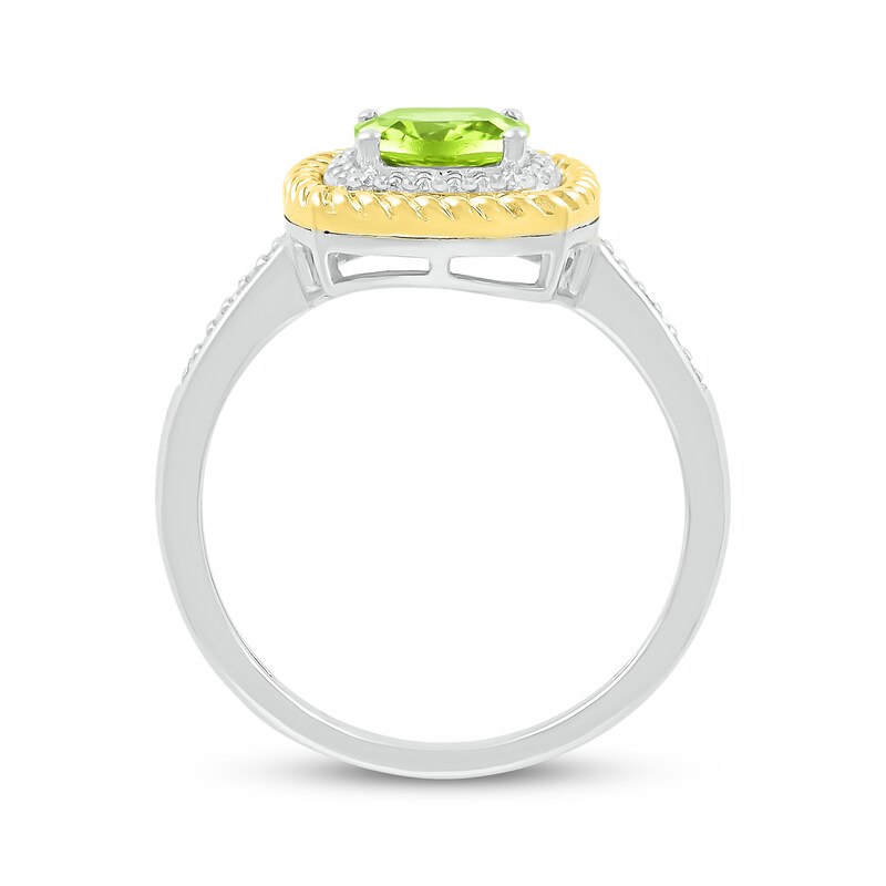 Main Image 3 of Cushion-Cut Peridot & Diamond Ring 1/10 ct tw Sterling Silver & 10K Yellow Gold