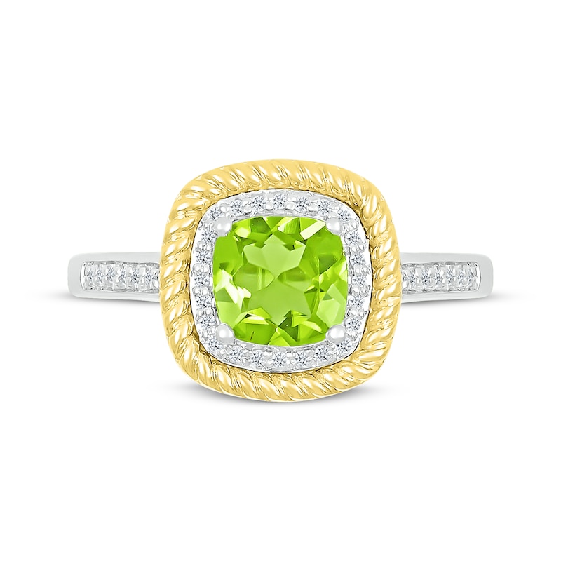Main Image 4 of Cushion-Cut Peridot & Diamond Ring 1/10 ct tw Sterling Silver & 10K Yellow Gold