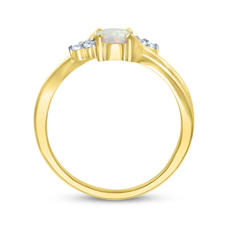 Main Image 2 of Oval-Cut Opal & Diamond Trios Bypass Ring 1/10 ct tw 10K Yellow Gold