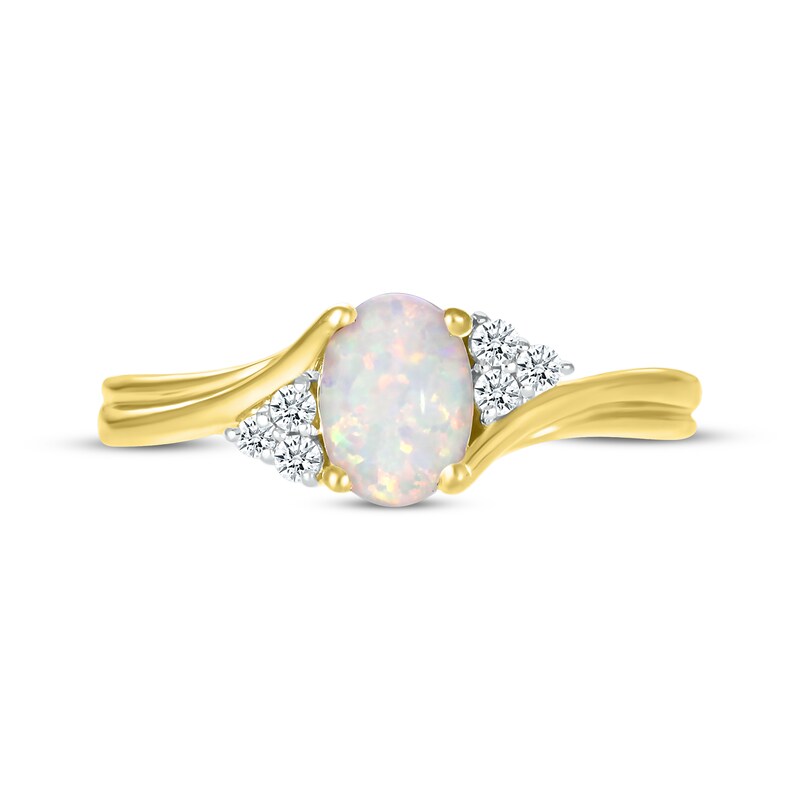 Main Image 3 of Oval-Cut Opal & Diamond Trios Bypass Ring 1/10 ct tw 10K Yellow Gold