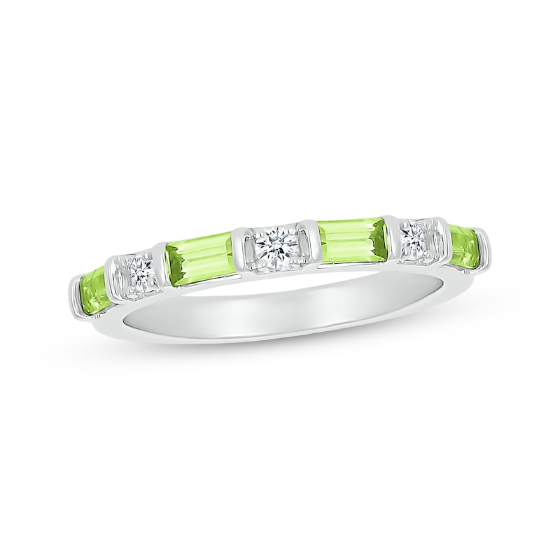 Main Image 1 of Baguette-Cut Peridot & White Lab-Created Sapphire Stackable Ring Sterling Silver