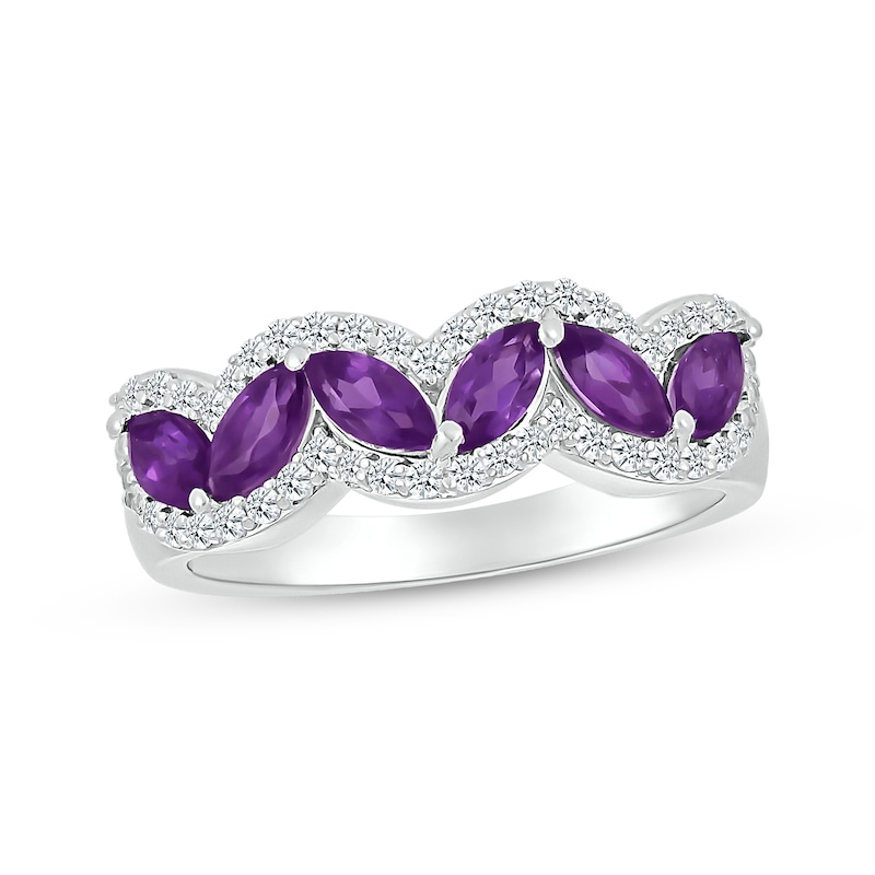 Main Image 1 of Marquise-Cut Amethyst & White Lab-Created Sapphire Ring Sterling Silver