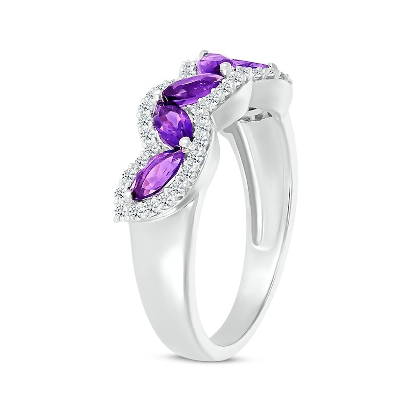 Main Image 2 of Marquise-Cut Amethyst & White Lab-Created Sapphire Ring Sterling Silver