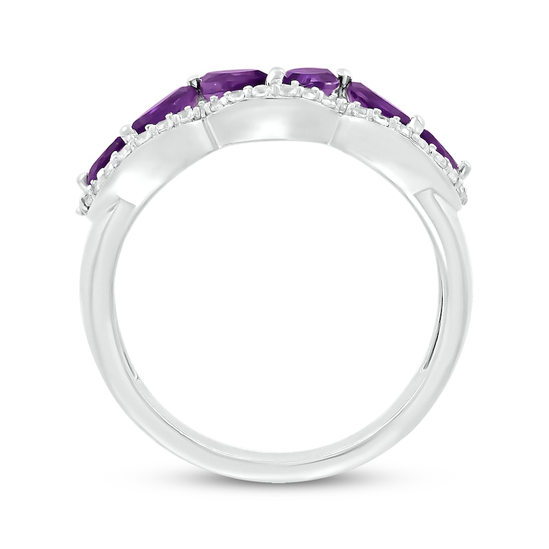 Main Image 3 of Marquise-Cut Amethyst & White Lab-Created Sapphire Ring Sterling Silver