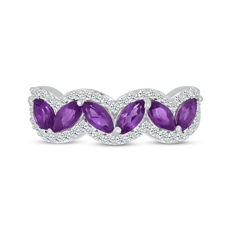 Main Image 4 of Marquise-Cut Amethyst & White Lab-Created Sapphire Ring Sterling Silver