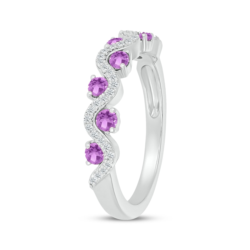 Main Image 2 of Amethyst & Diamond Wavy Ring 1/8 ct tw Sterling Silver Size 7
