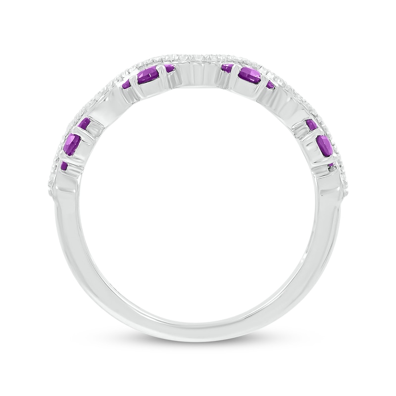 Main Image 3 of Amethyst & Diamond Wavy Ring 1/8 ct tw Sterling Silver Size 7