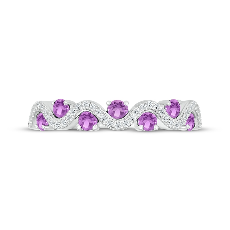 Main Image 4 of Amethyst & Diamond Wavy Ring 1/8 ct tw Sterling Silver Size 7