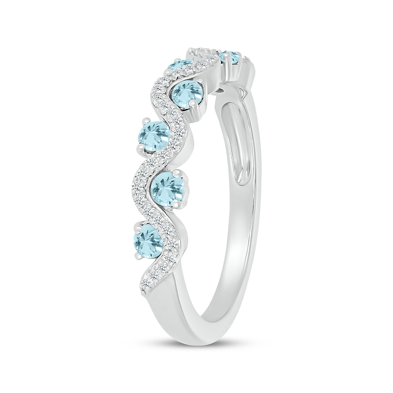 Main Image 2 of Aquamarine & Diamond Wavy Ring 1/8 ct tw Sterling Silver Size 7