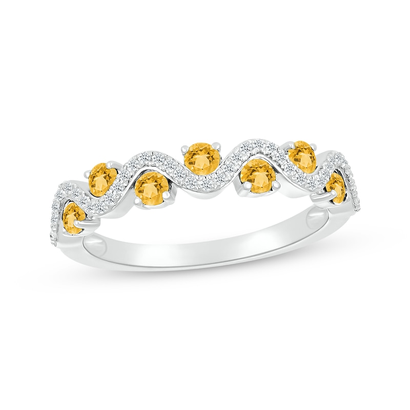 Main Image 1 of Citrine & Diamond Wavy Ring 1/8 ct tw Sterling Silver Size 7