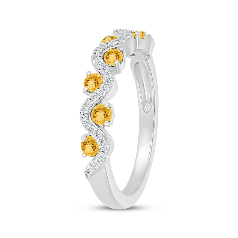 Main Image 2 of Citrine & Diamond Wavy Ring 1/8 ct tw Sterling Silver Size 7