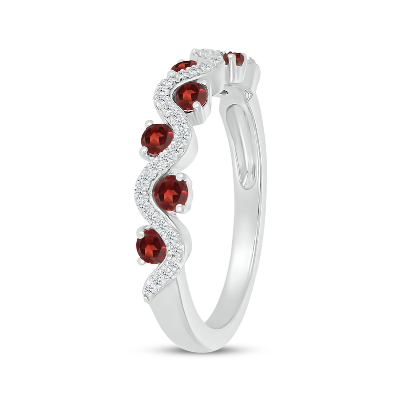 Main Image 2 of Garnet & Diamond Wavy Ring 1/8 ct tw Sterling Silver Size 7