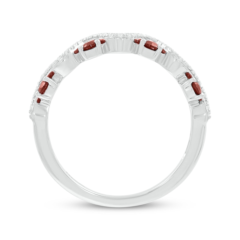 Main Image 3 of Garnet & Diamond Wavy Ring 1/8 ct tw Sterling Silver Size 7