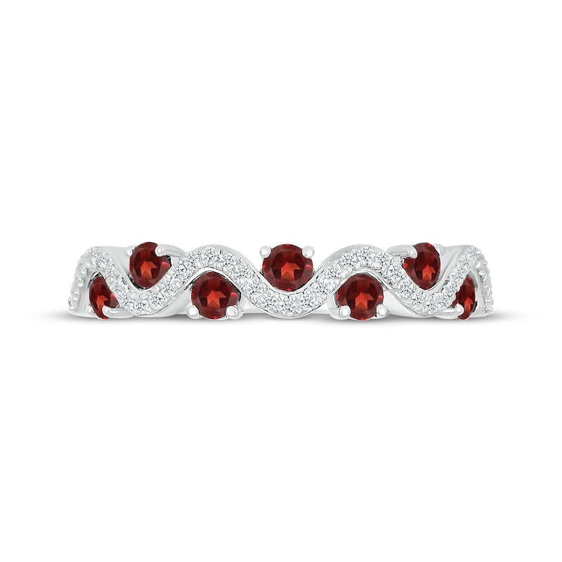 Main Image 4 of Garnet & Diamond Wavy Ring 1/8 ct tw Sterling Silver Size 7