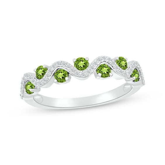 Peridot & Diamond Wavy Ring 1/8 ct tw Sterling Silver Size 7