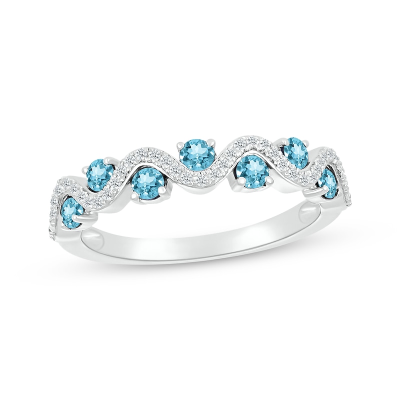 Main Image 1 of Swiss Blue Topaz & Diamond Wavy Ring 1/8 ct tw Sterling Silver Size 7