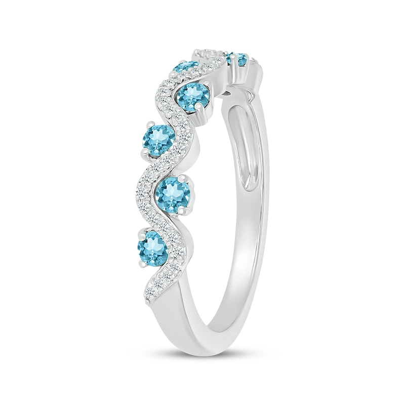 Main Image 2 of Swiss Blue Topaz & Diamond Wavy Ring 1/8 ct tw Sterling Silver Size 7
