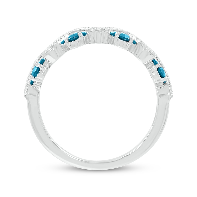 Main Image 3 of Swiss Blue Topaz & Diamond Wavy Ring 1/8 ct tw Sterling Silver Size 7