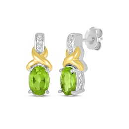Oval-Cut Peridot & White Lab-Created Sapphire Twist Drop Earrings Sterling Silver & 10K Yellow Gold