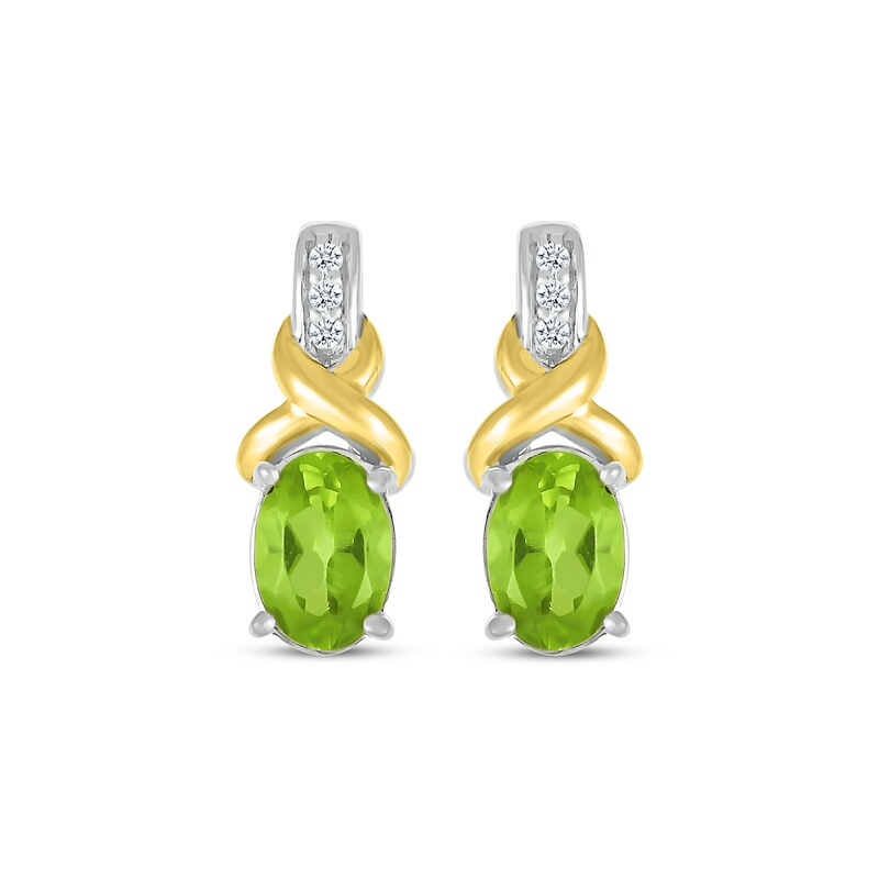 Main Image 2 of Oval-Cut Peridot & White Lab-Created Sapphire Twist Drop Earrings Sterling Silver & 10K Yellow Gold