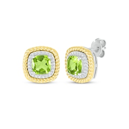 Cushion-Cut Peridot & Diamond Earrings 1/10 ct tw Sterling Silver & 10K Yellow Gold