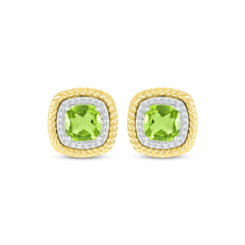 Main Image 2 of Cushion-Cut Peridot & Diamond Earrings 1/10 ct tw Sterling Silver & 10K Yellow Gold
