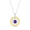 Thumbnail Image 1 of Amethyst & White Lab-Created Sapphire Beaded Doorknocker Necklace Sterling Silver & 10K Yellow Gold 18&quot;