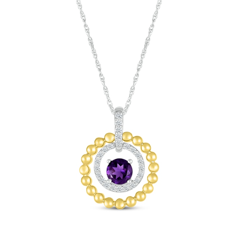 Main Image 1 of Amethyst & White Lab-Created Sapphire Beaded Doorknocker Necklace Sterling Silver & 10K Yellow Gold 18&quot;