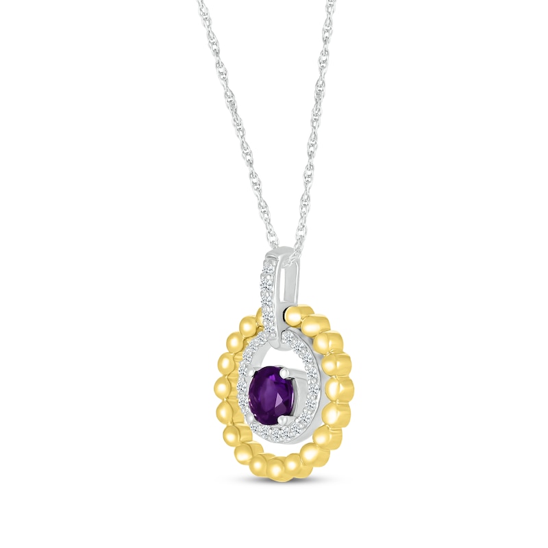 Main Image 2 of Amethyst & White Lab-Created Sapphire Beaded Doorknocker Necklace Sterling Silver & 10K Yellow Gold 18&quot;
