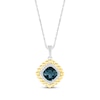 Thumbnail Image 1 of Cushion-Cut London Blue Topaz & White Lab-Created Sapphire Beaded Necklace Sterling Silver & 10K Yellow Gold 18&quot;