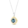 Thumbnail Image 2 of Cushion-Cut London Blue Topaz & White Lab-Created Sapphire Beaded Necklace Sterling Silver & 10K Yellow Gold 18&quot;