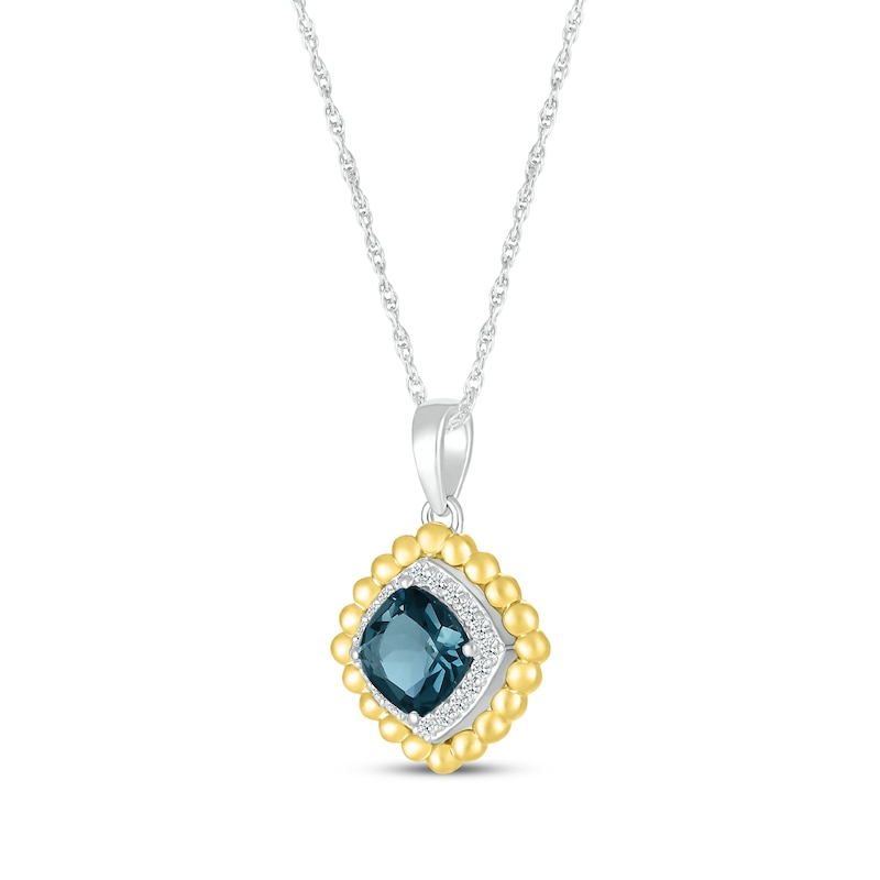 Main Image 2 of Cushion-Cut London Blue Topaz & White Lab-Created Sapphire Beaded Necklace Sterling Silver & 10K Yellow Gold 18&quot;