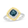 Thumbnail Image 1 of Cushion-Cut London Blue Topaz & White Lab-Created Sapphire Beaded Ring Sterling Silver & 10K Yellow Gold