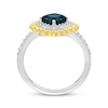 Thumbnail Image 2 of Cushion-Cut London Blue Topaz & White Lab-Created Sapphire Beaded Ring Sterling Silver & 10K Yellow Gold