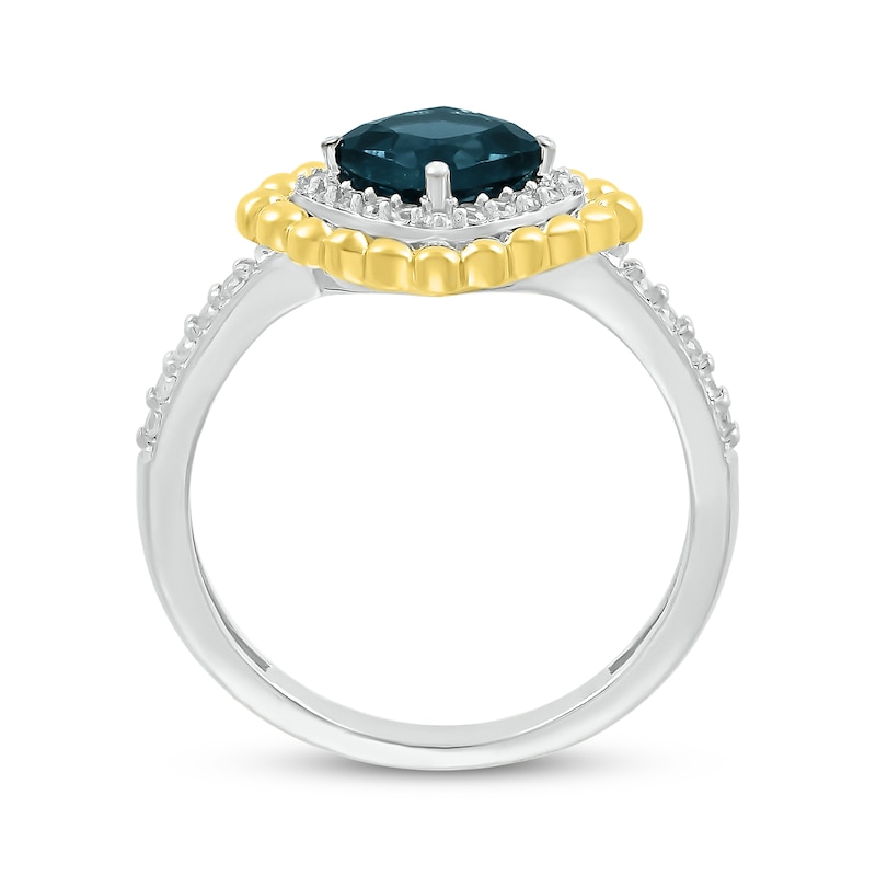 Main Image 2 of Cushion-Cut London Blue Topaz & White Lab-Created Sapphire Beaded Ring Sterling Silver & 10K Yellow Gold