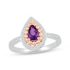 Thumbnail Image 0 of Pear-Shaped Amethyst & White Lab-Created Sapphire Beaded Ring Sterling Silver & 10K Rose Gold