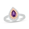 Thumbnail Image 1 of Pear-Shaped Amethyst & White Lab-Created Sapphire Beaded Ring Sterling Silver & 10K Rose Gold