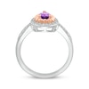 Thumbnail Image 1 of Pear-Shaped Amethyst & White Lab-Created Sapphire Beaded Ring Sterling Silver & 10K Rose Gold