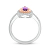 Thumbnail Image 2 of Pear-Shaped Amethyst & White Lab-Created Sapphire Beaded Ring Sterling Silver & 10K Rose Gold