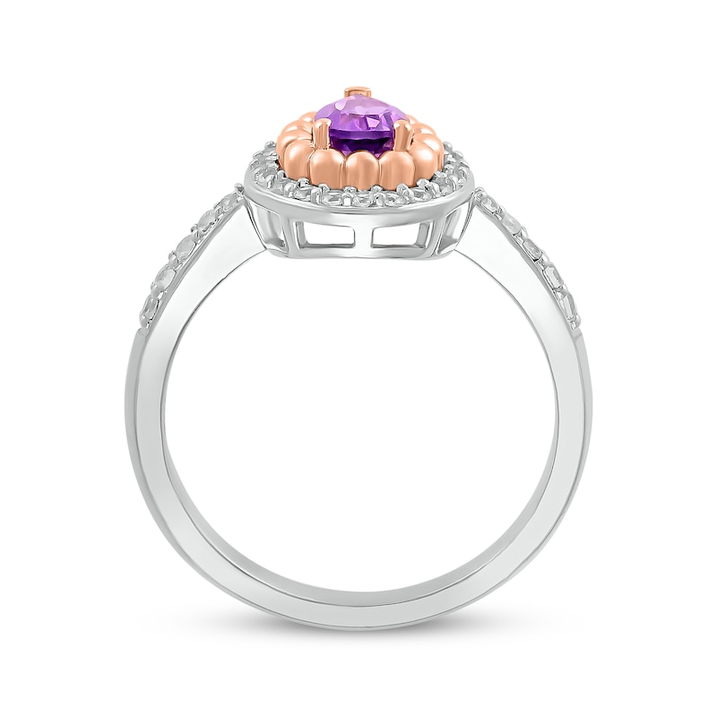 Pear-Shaped Amethyst & White Lab-Created Sapphire Beaded Ring Sterling Silver & 10K Rose Gold
