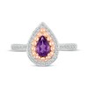 Thumbnail Image 3 of Pear-Shaped Amethyst & White Lab-Created Sapphire Beaded Ring Sterling Silver & 10K Rose Gold