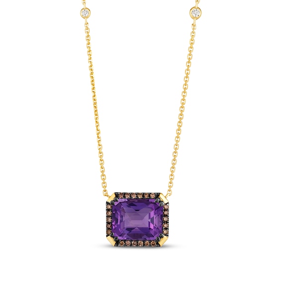 Le Vian Emerald-Cut Amethyst Necklace 1/4 ct tw Diamonds 14K Honey Gold 19"
