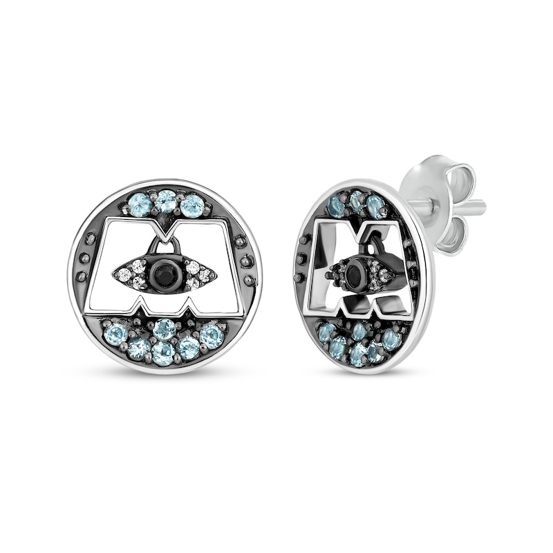 Disney Treasures Monsters, Inc. Swiss Blue Topaz & Diamond Accent Logo Earrings Sterling Silver