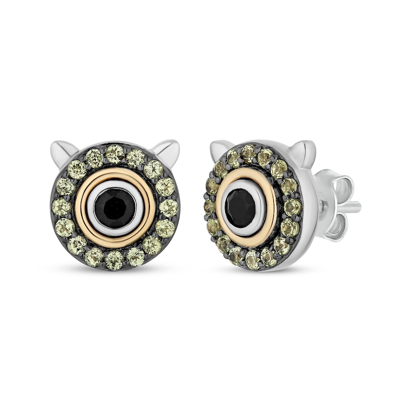 Main Image 1 of Disney Treasures Monsters, Inc. &quot;Mike&quot; Black Onyx & Peridot Eyeball Earrings Sterling Silver & 10K Yellow Gold