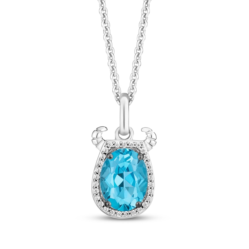 Main Image 1 of Disney Treasures Monsters, Inc. &quot;Sulley&quot; Oval-Cut Swiss Blue Topaz & Diamond Necklace 1/15 ct tw Sterling Silver 19&quot;
