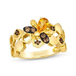 Le Vian Pear-Shaped Citrine Bee & Honeycomb Ring 1/5 ct tw Diamonds 14K Honey Gold Size 7